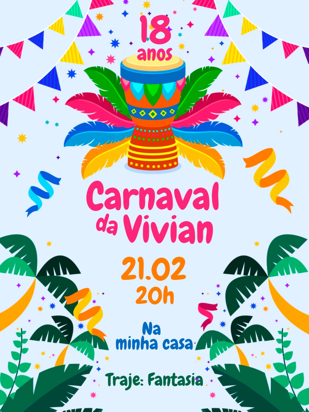 Convite de Aniversário Carnaval Colorido para Editar Online