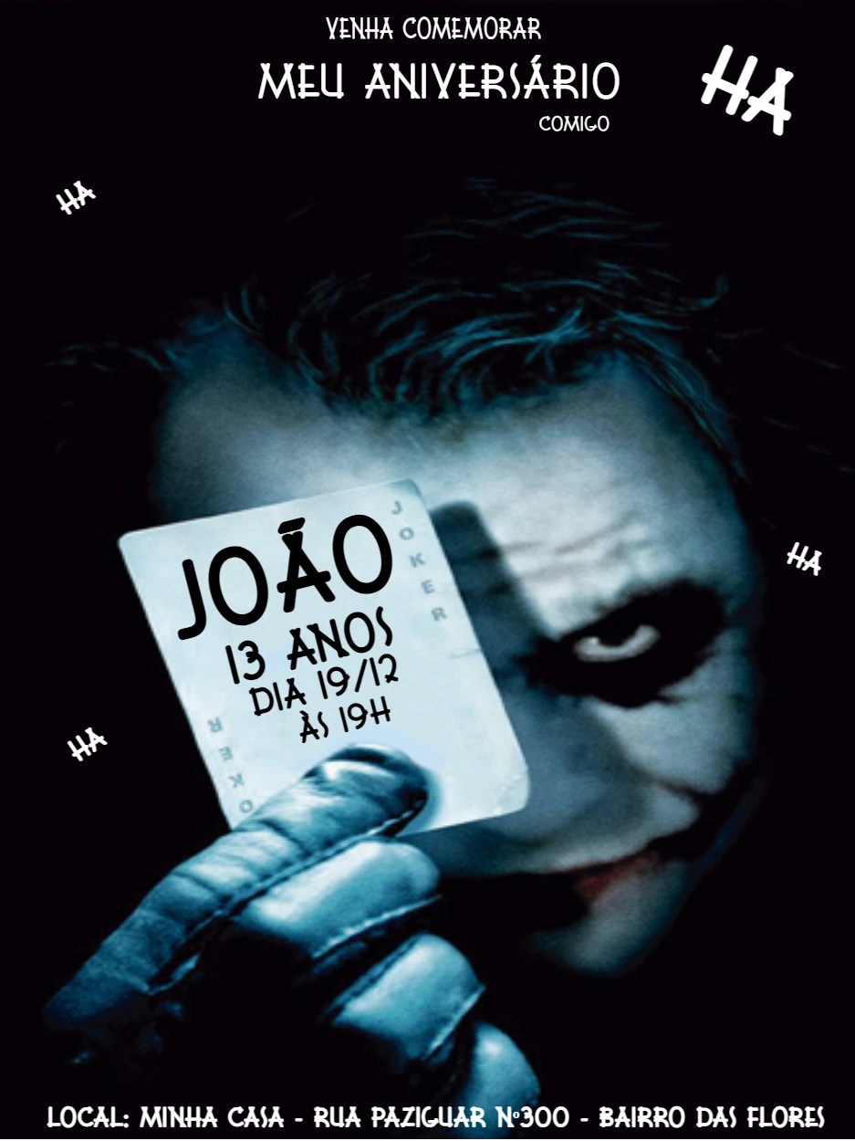 Convite de Aniversário do Coringa para Editar Online