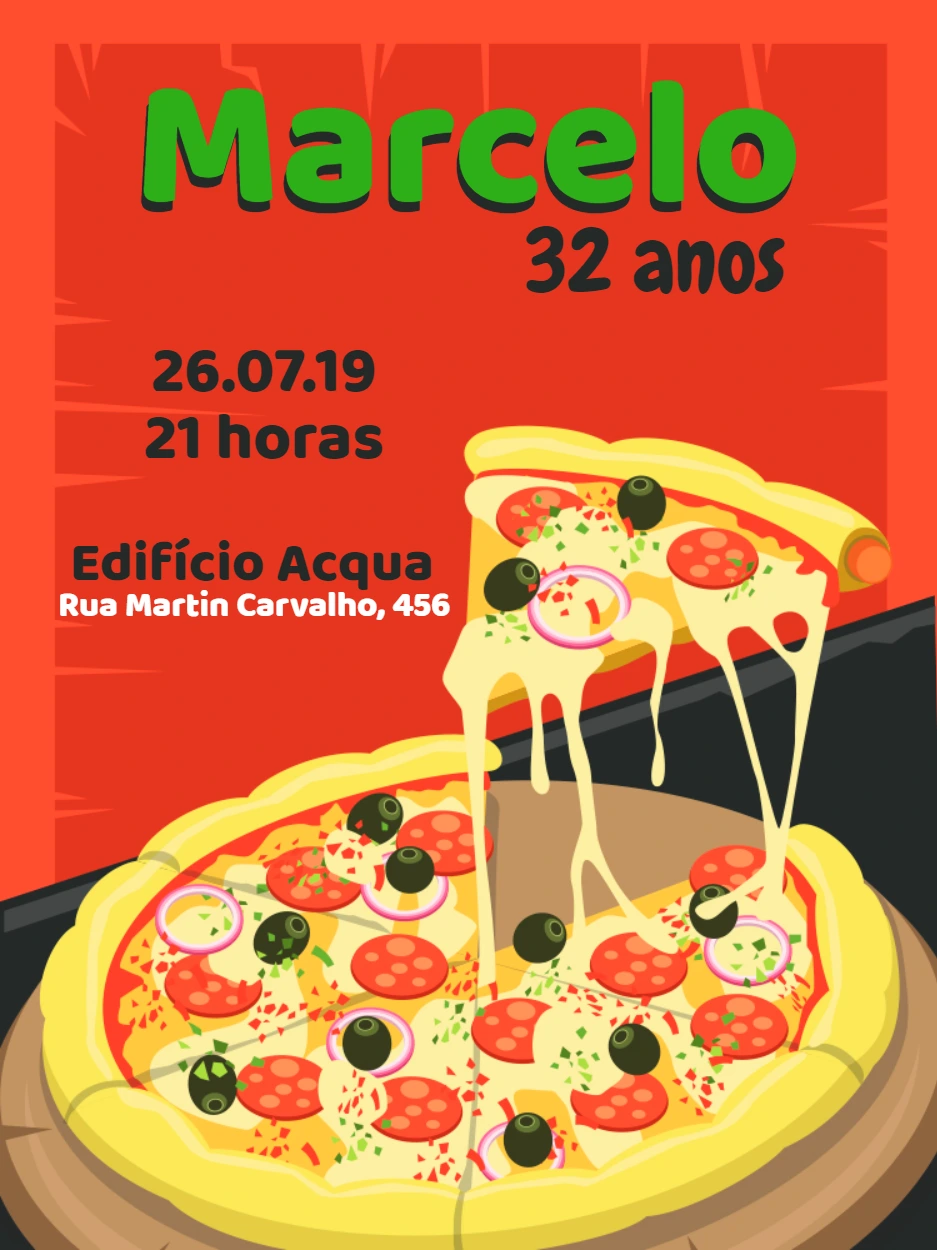 Convite de Aniversário Noite da Pizza para Editar Online