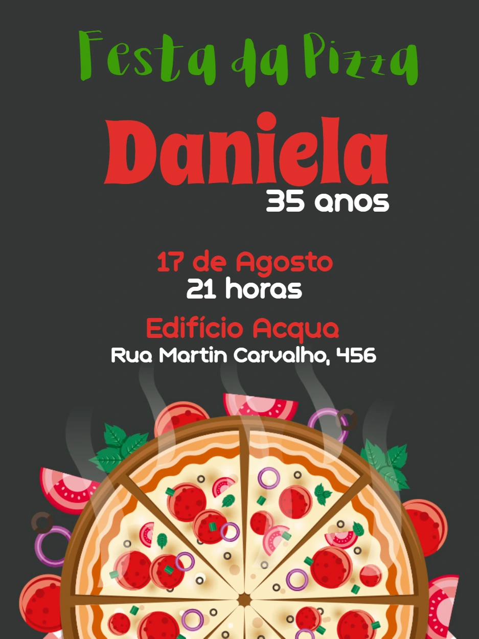 Convite de Aniversário Festa da Pizza para Editar Online