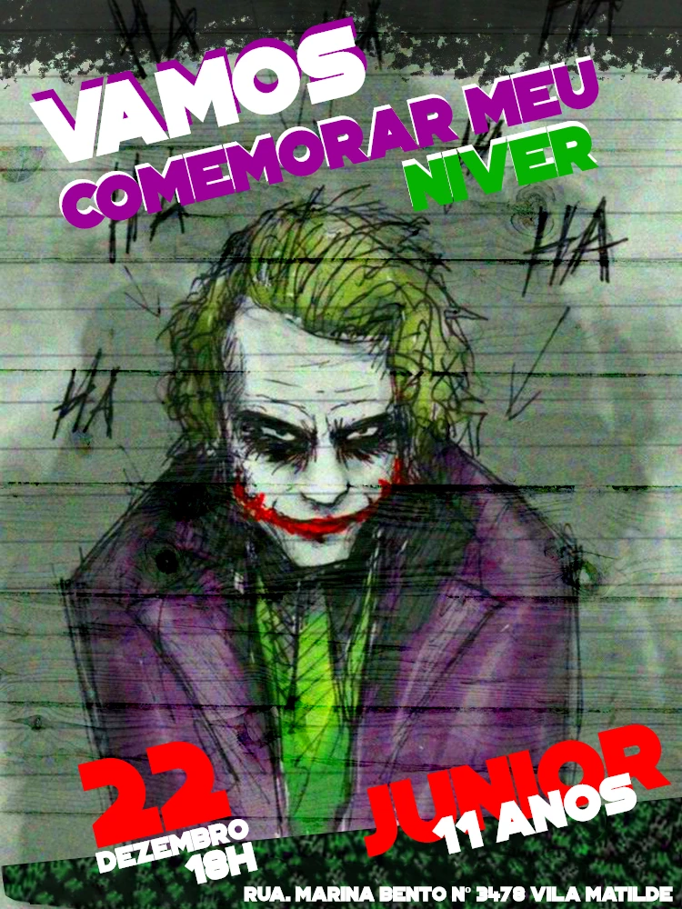 Convite de Aniversário Coringa para Editar e Imprimir