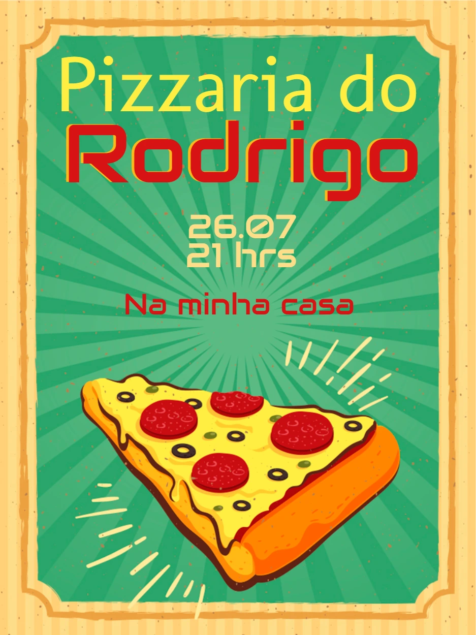 Convite de Aniversário Pizzaria Retrô para Editar Online