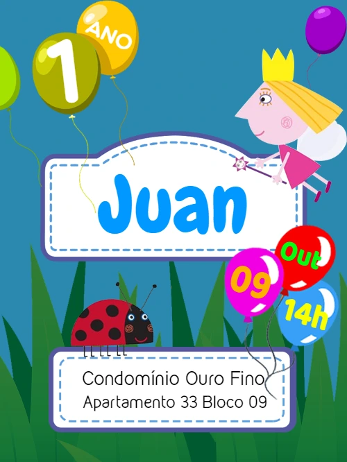 Convite de Aniversário Ben & Holly com Personagens para Editar