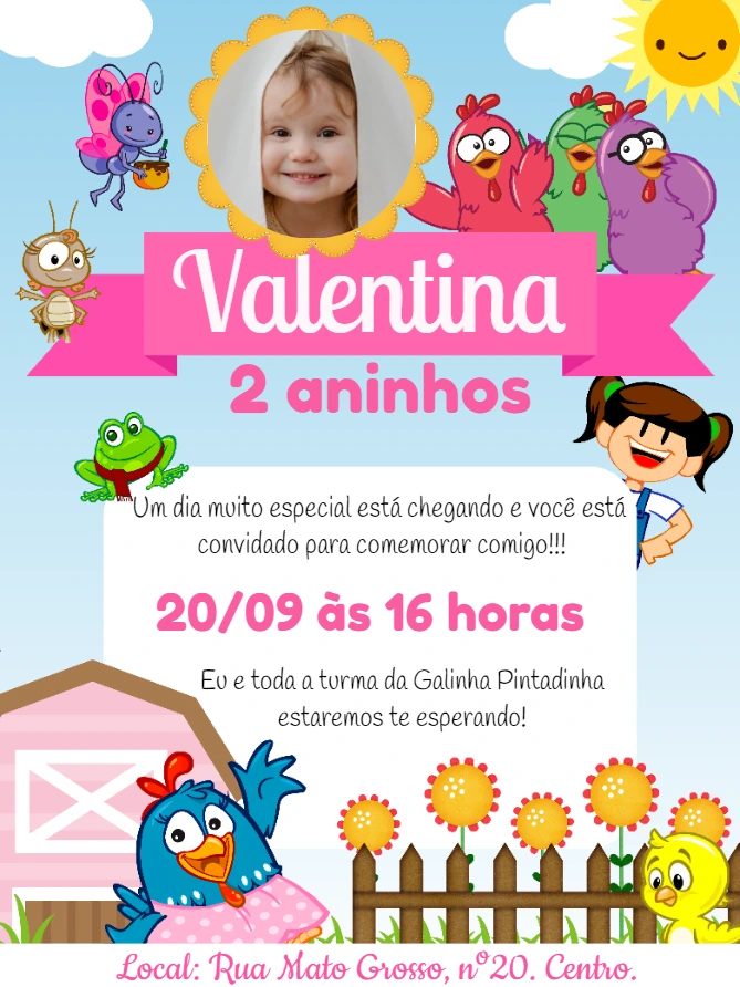 Convite Aniversário Galinha Pintadinha com Foto para Editar