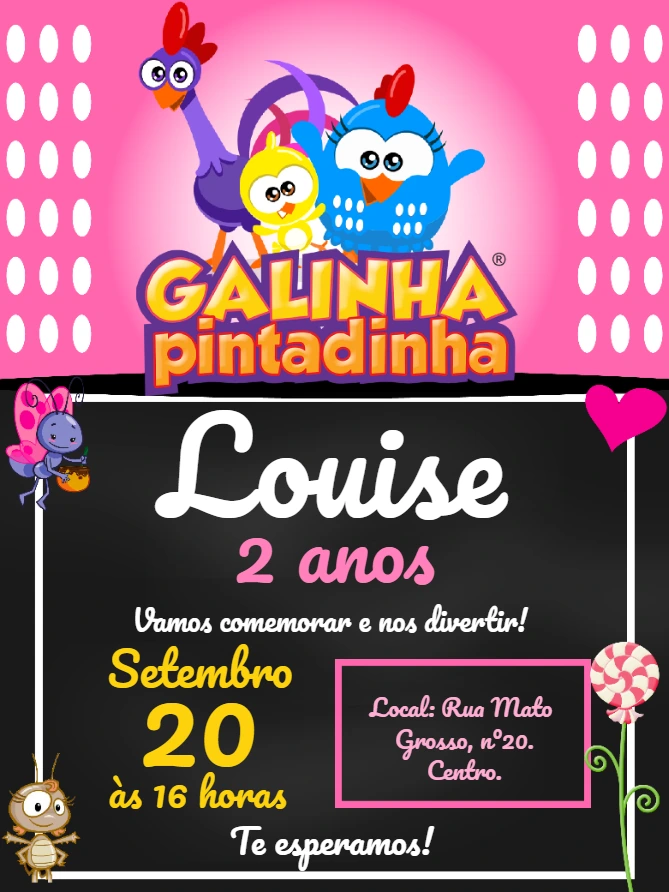 Convite Aniversário Galinha Pintadinha para Editar Online