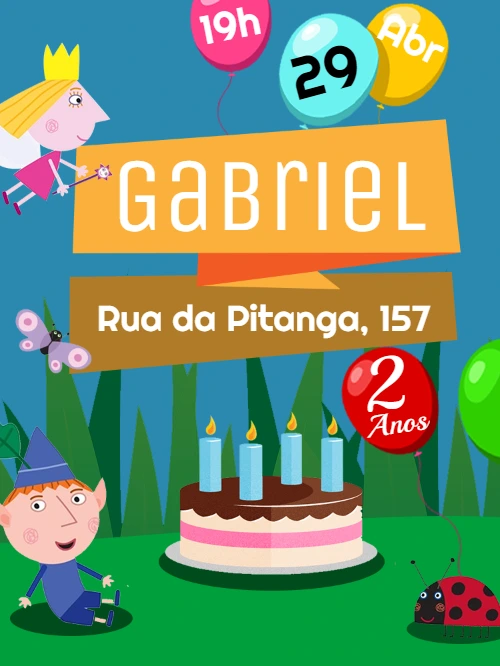 Convite de Aniversário Ben & Holly com Personagens para Editar