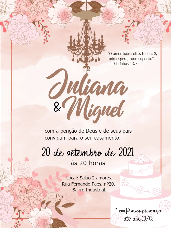 Convite de Casamento Floral Elegante para Editar Online