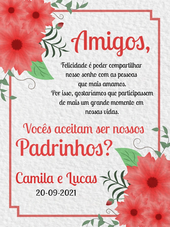Convite Padrinhos de Casamento Floral para Editar Online