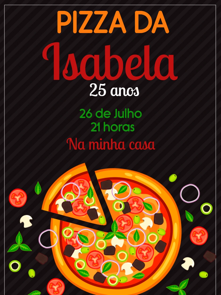 Convite Festa da Pizza com Ilustração para Editar Online
