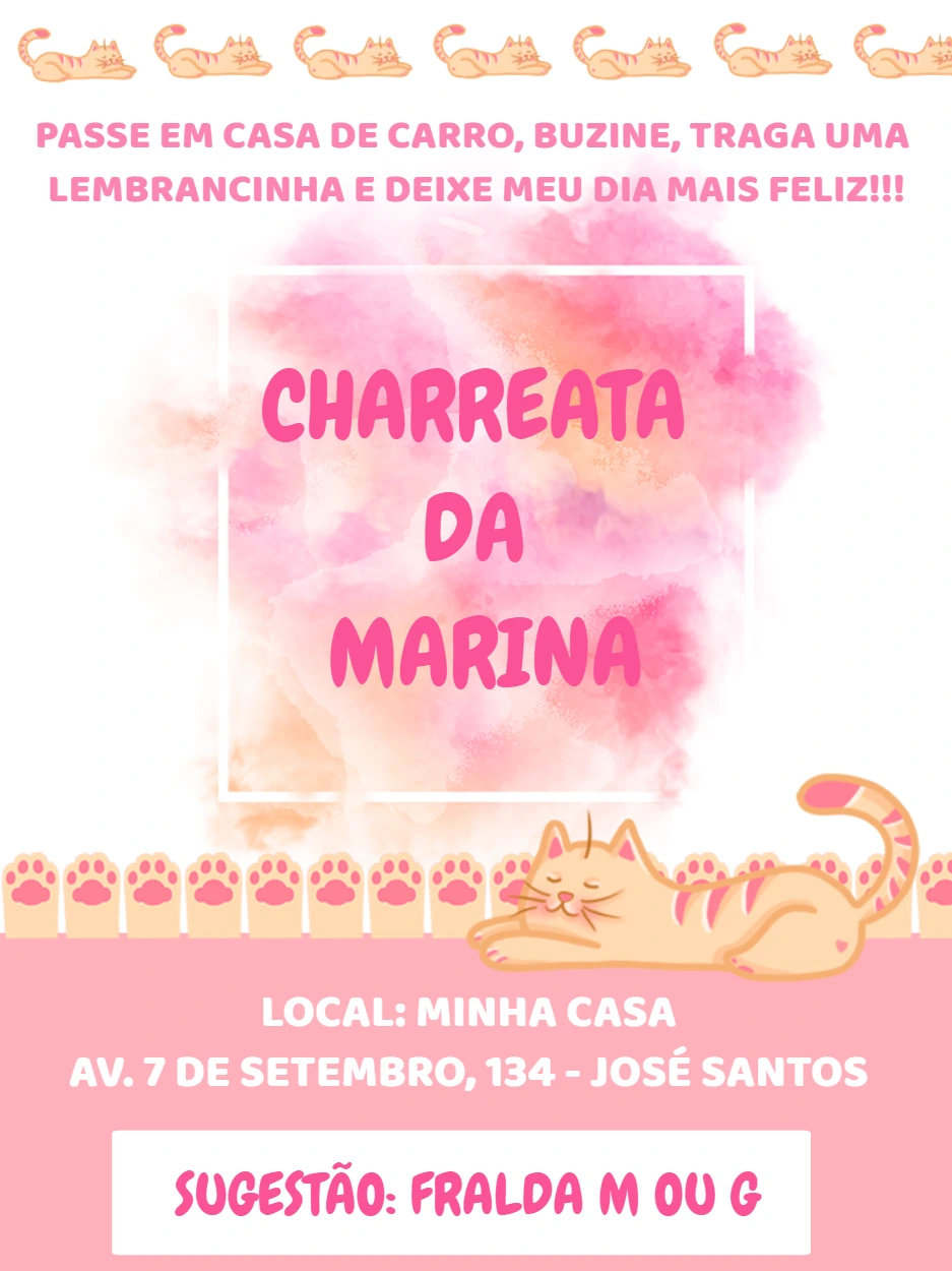 Convite de Charreata Gatinha Rosa para Editar Online