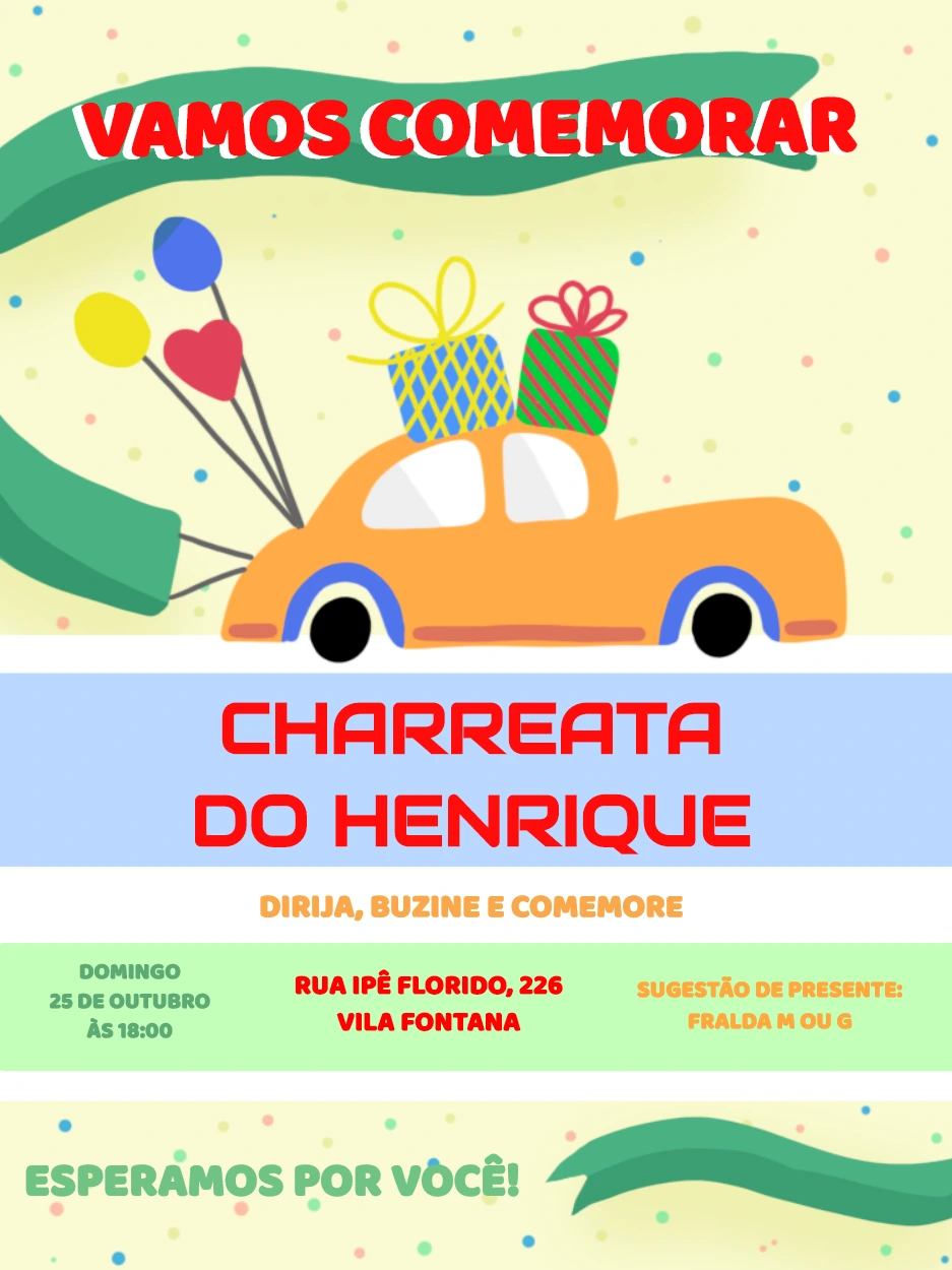 Convite de Charreata Menino com Carro para Editar Online