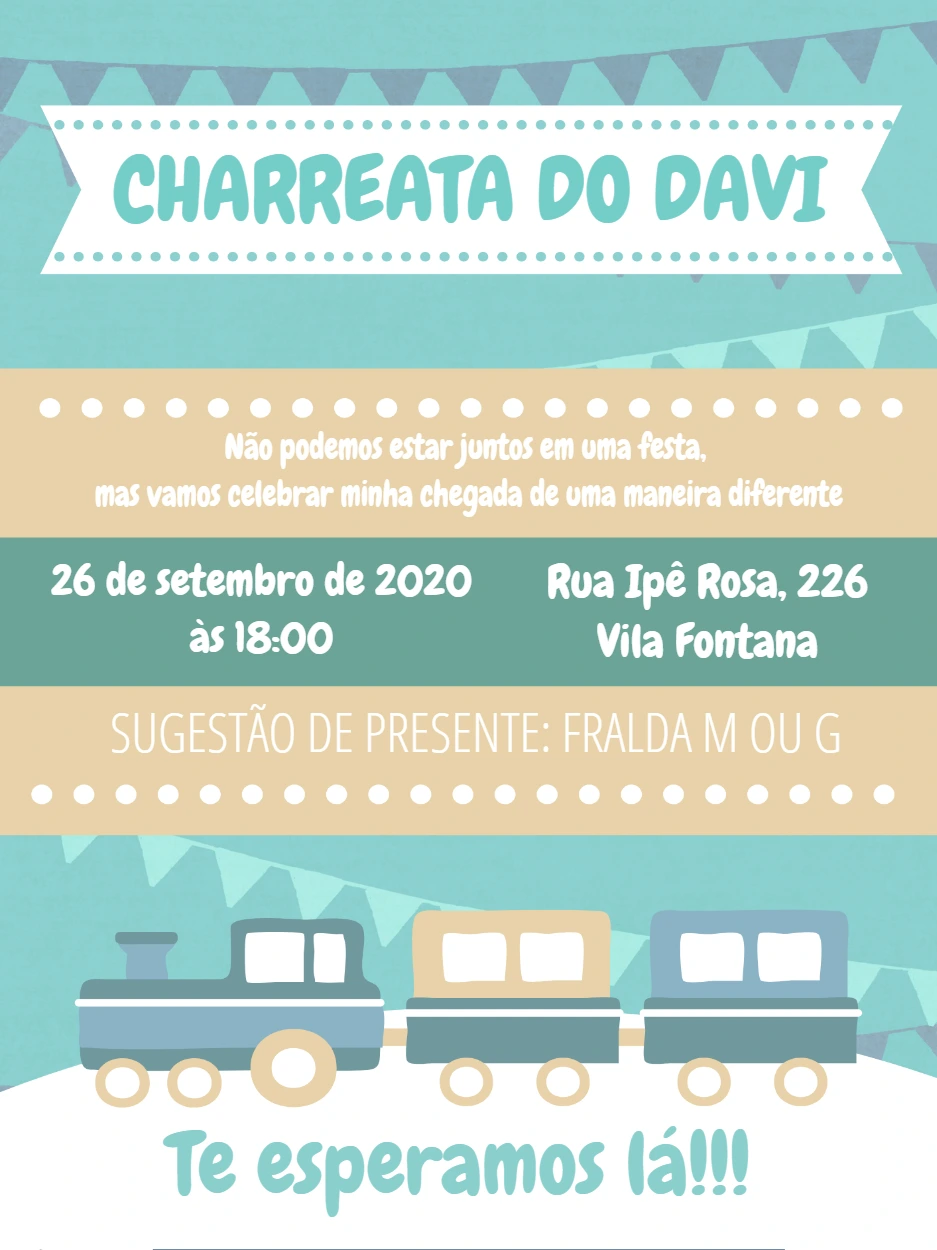 Convite Charreata de Menino Trenzinho para Editar Online