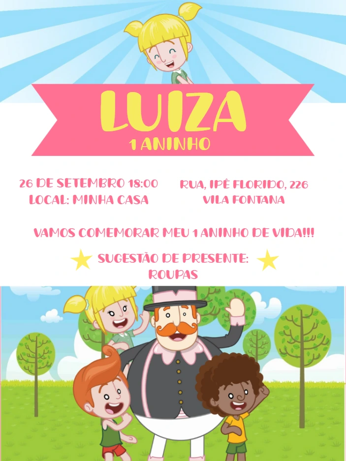 Convite de Aniversário Mundo Bita Rosa para Editar Online