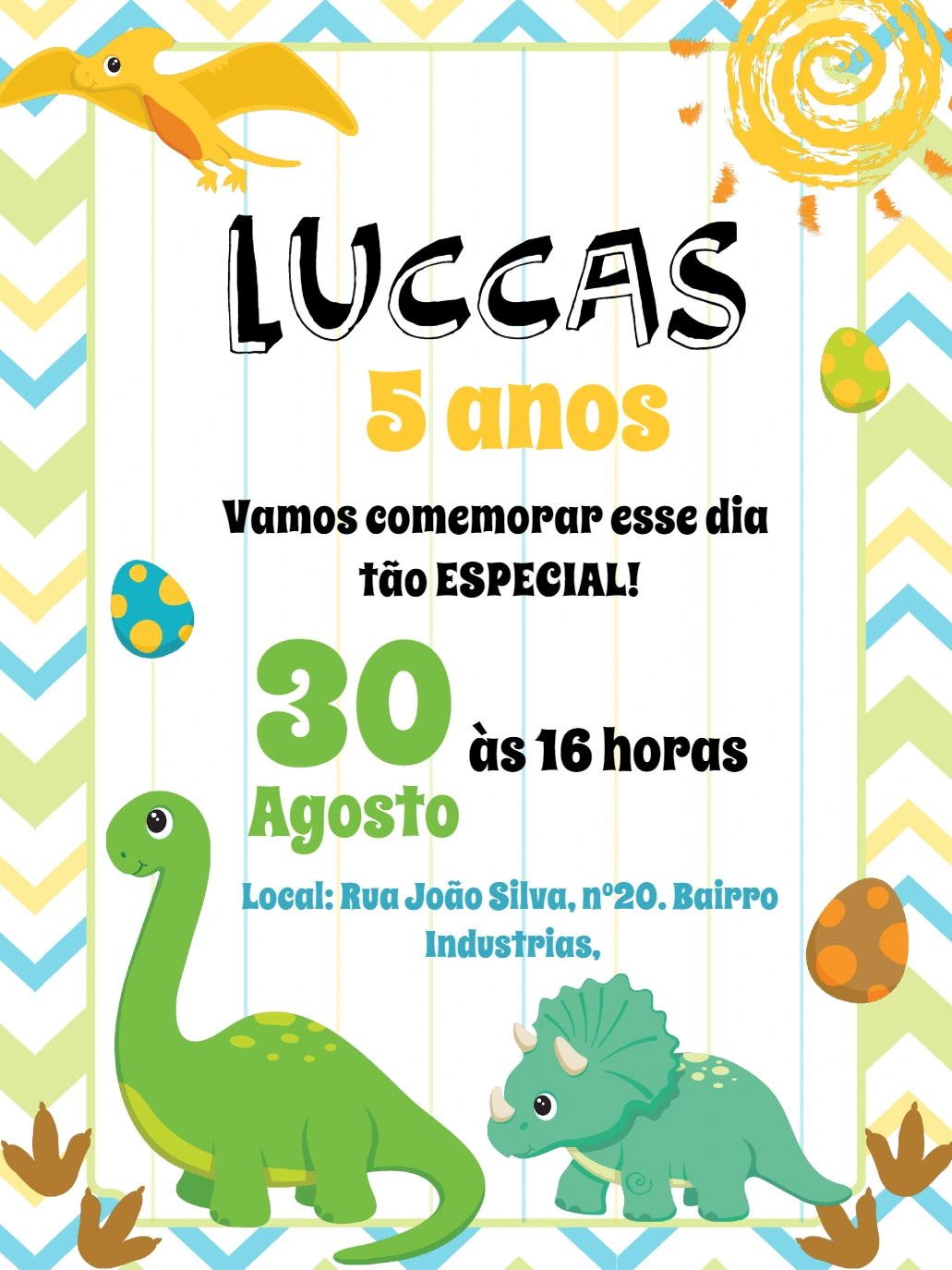 Convite Aniversário Dinossauro Baby para Editar Online