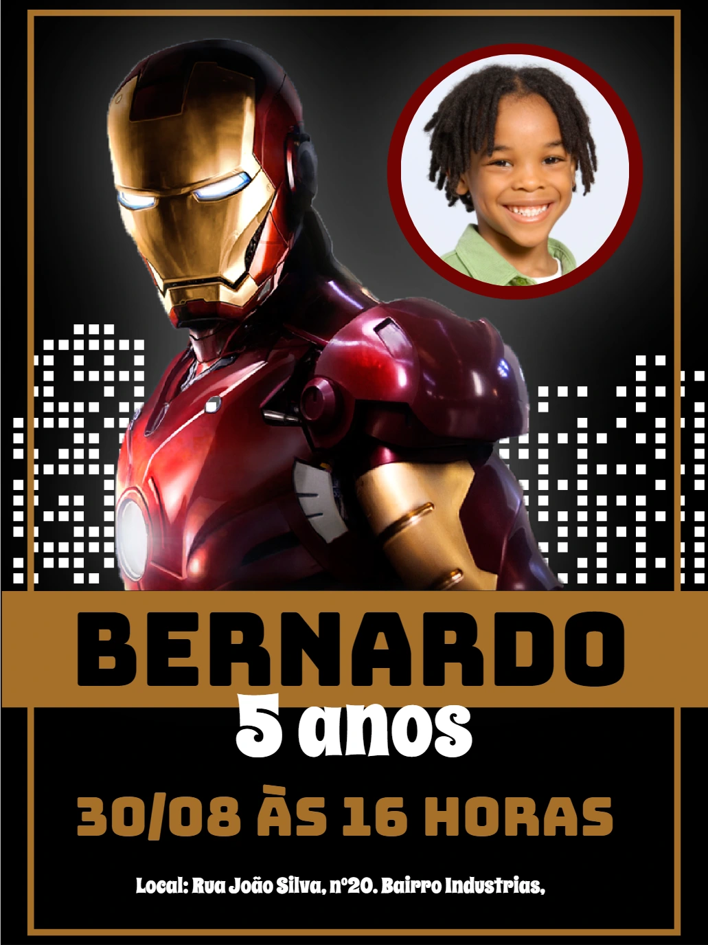 Convite Aniversário Homem de Ferro com Foto para Editar Online