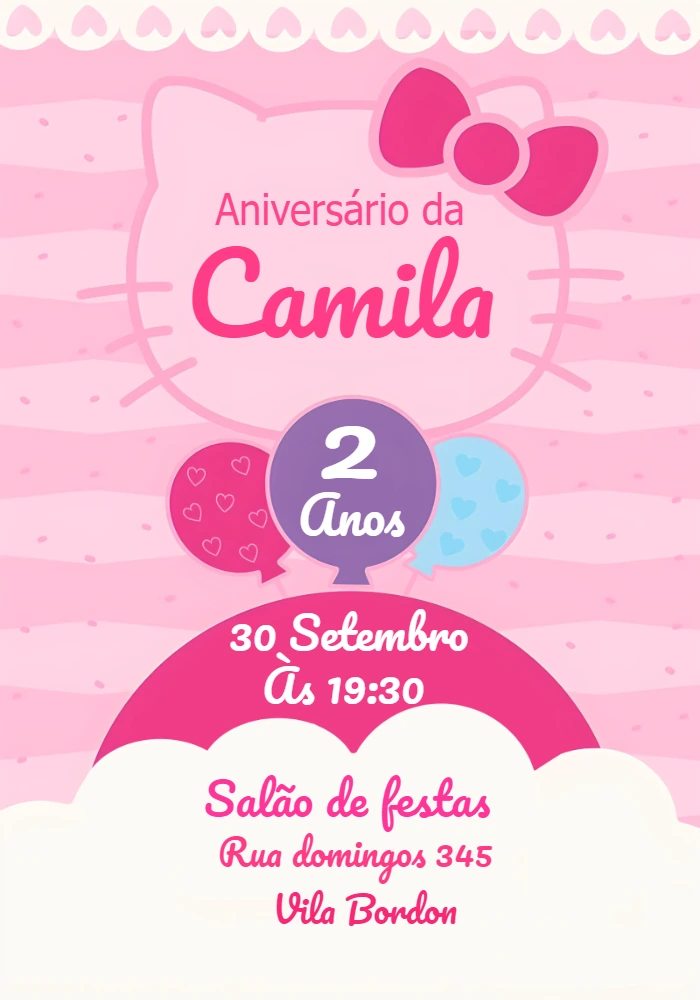 Convite de Aniversário Hello Kitty para Editar Online