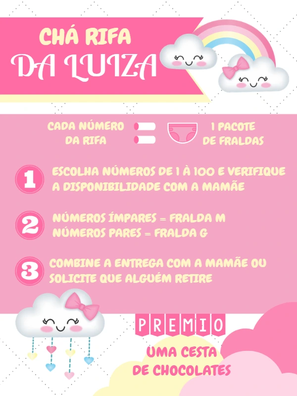 Convite Chá Rifa Chuva de Amor para Editar Online