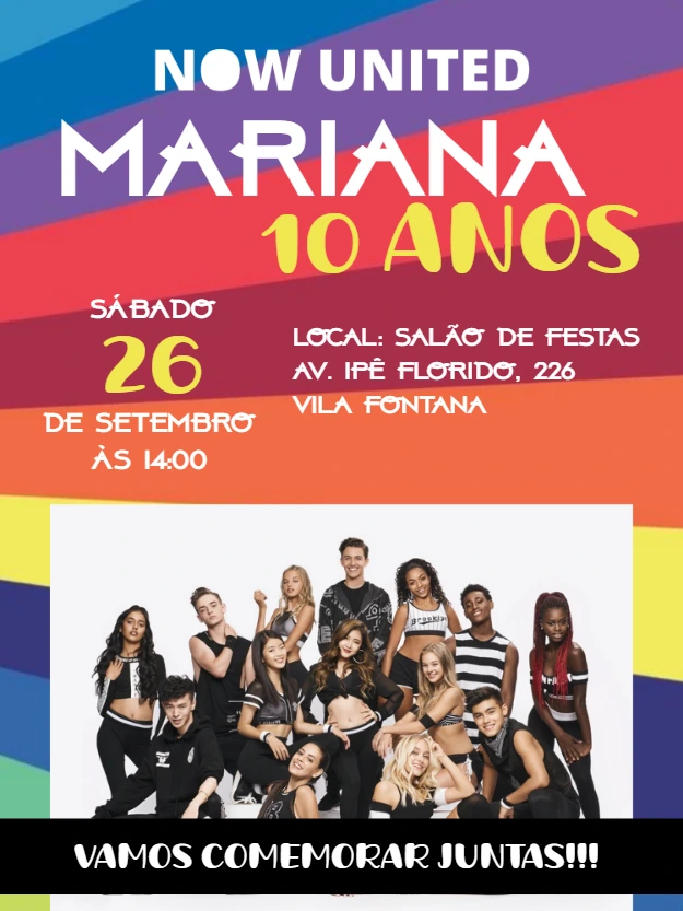 Convite de Aniversário Now United Editável Online para Festa