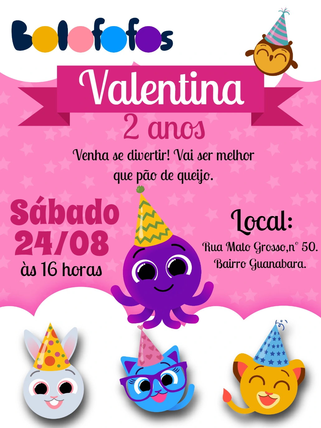 Convite de Aniversário Bolofofos com Personagens para Editar