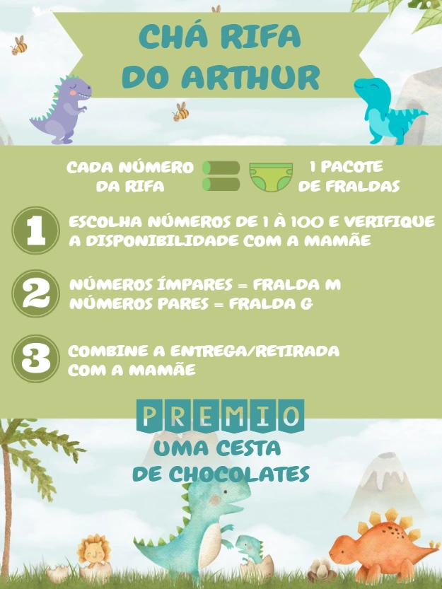 Convite Chá Rifa Dinossauro Baby para Editar Online