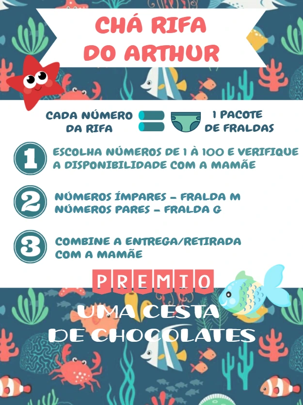 Convite Chá Rifa Fundo do Mar com Animais para Editar Online