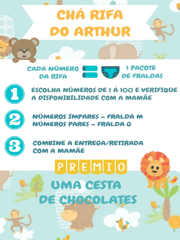 Chá Rifa Safari com Animais Fofos para Editar Online