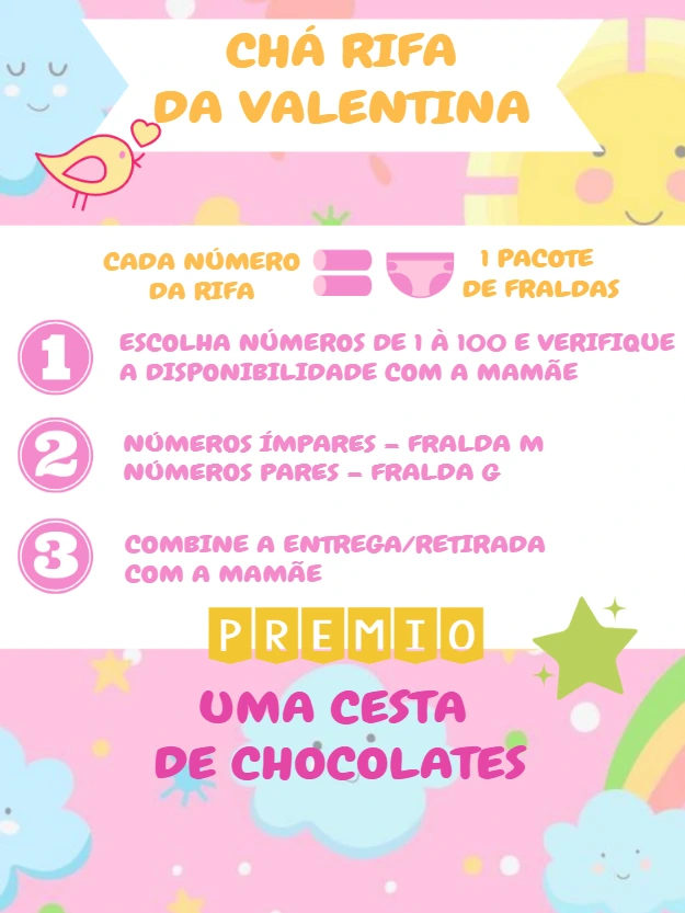 Convite Chá Rifa Nuvens Fofas para Editar Online