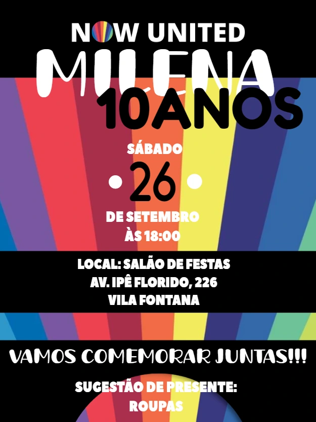 Convite de Aniversário Now United Colorido para Editar Online