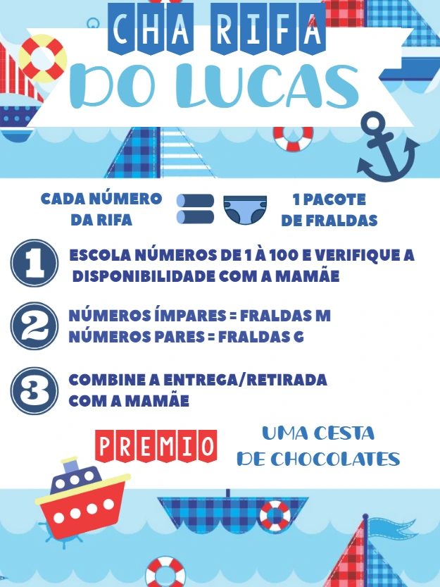 Convite Chá Rifa Marinheiro para Editar Online e Imprimir