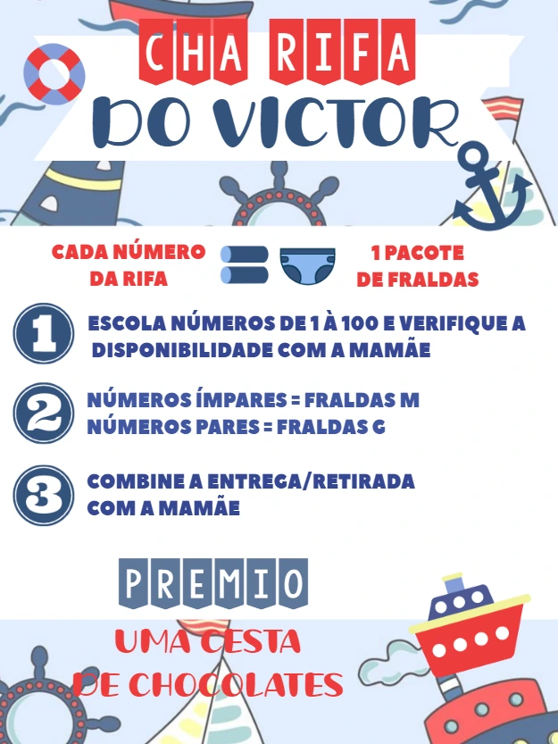 Convite Chá Rifa Marinheiro para Editar e Enviar Online
