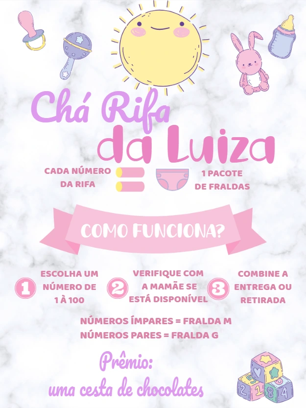 Convite Chá Rifa Raio de Sol para Editar Online