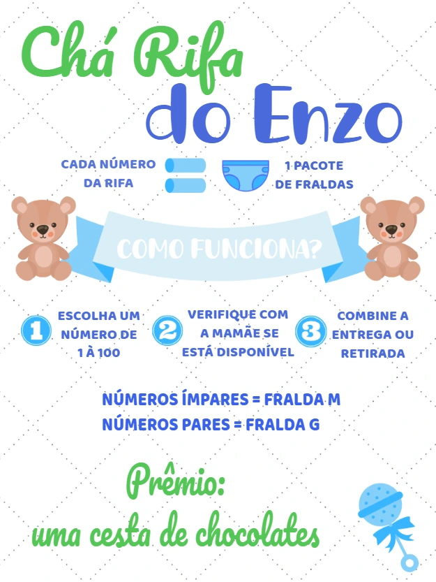 Convite Chá Rifa Ursinho Príncipe para Editar Online