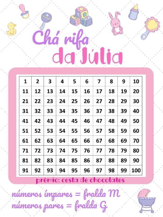 Chá Rifa de Menina com Tema Fofo para Editar Online