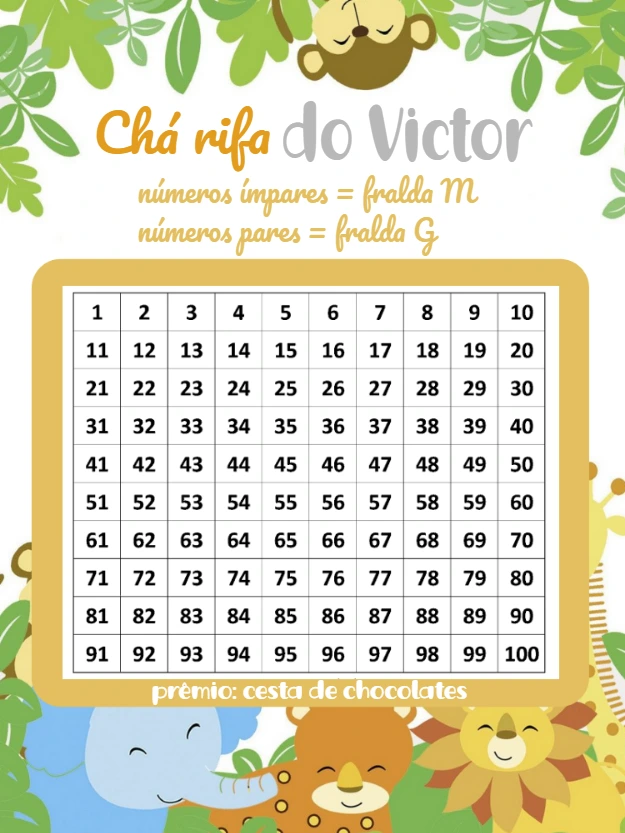 Chá Rifa Safari com Animais Fofos para Editar Online