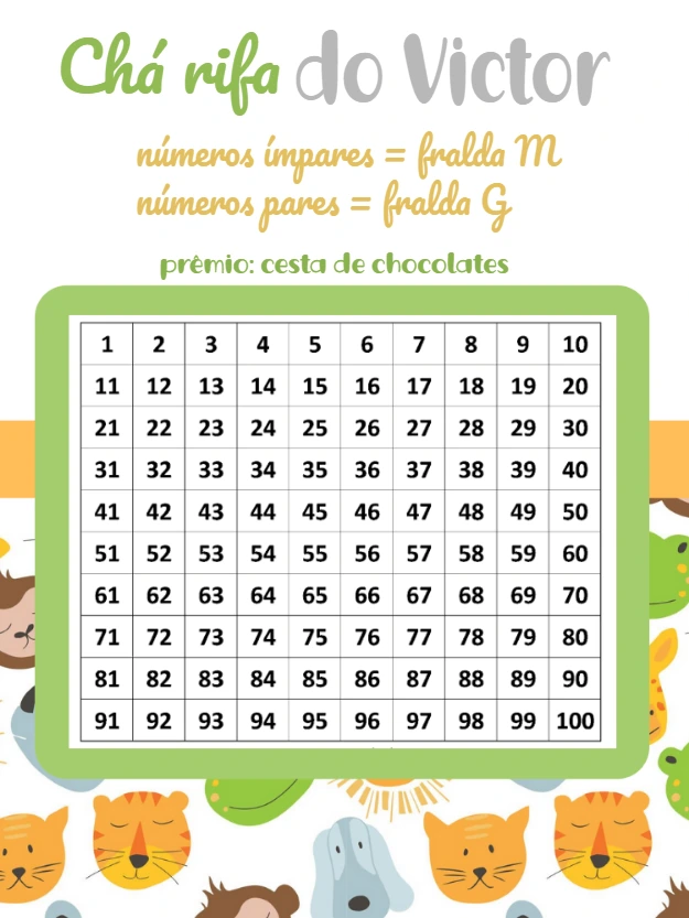 Chá Rifa Safari Editável com Animais para Imprimir e Enviar