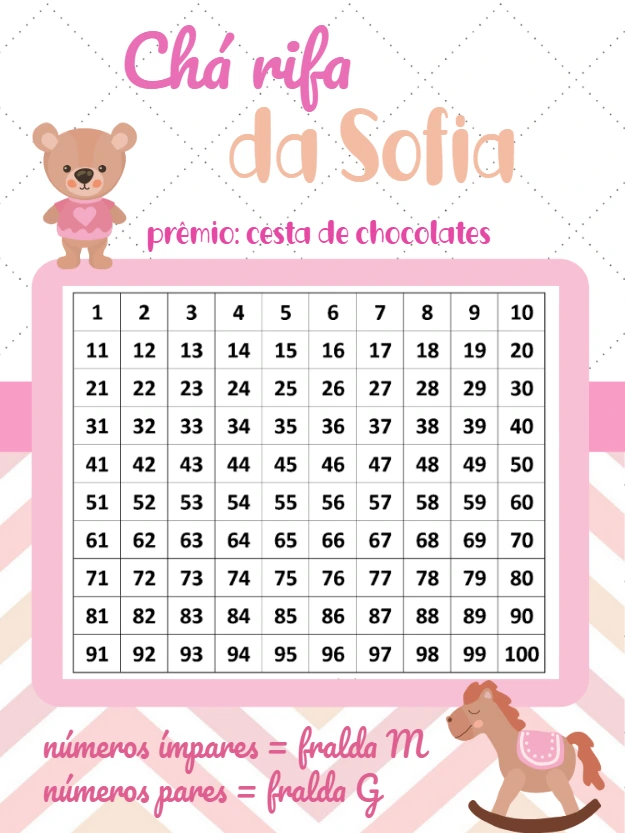 Chá Rifa Ursinha Princesa Editável para Enviar Online