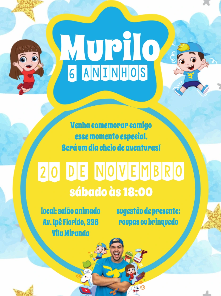 Convite de Aniversário Luccas Neto para Editar Online
