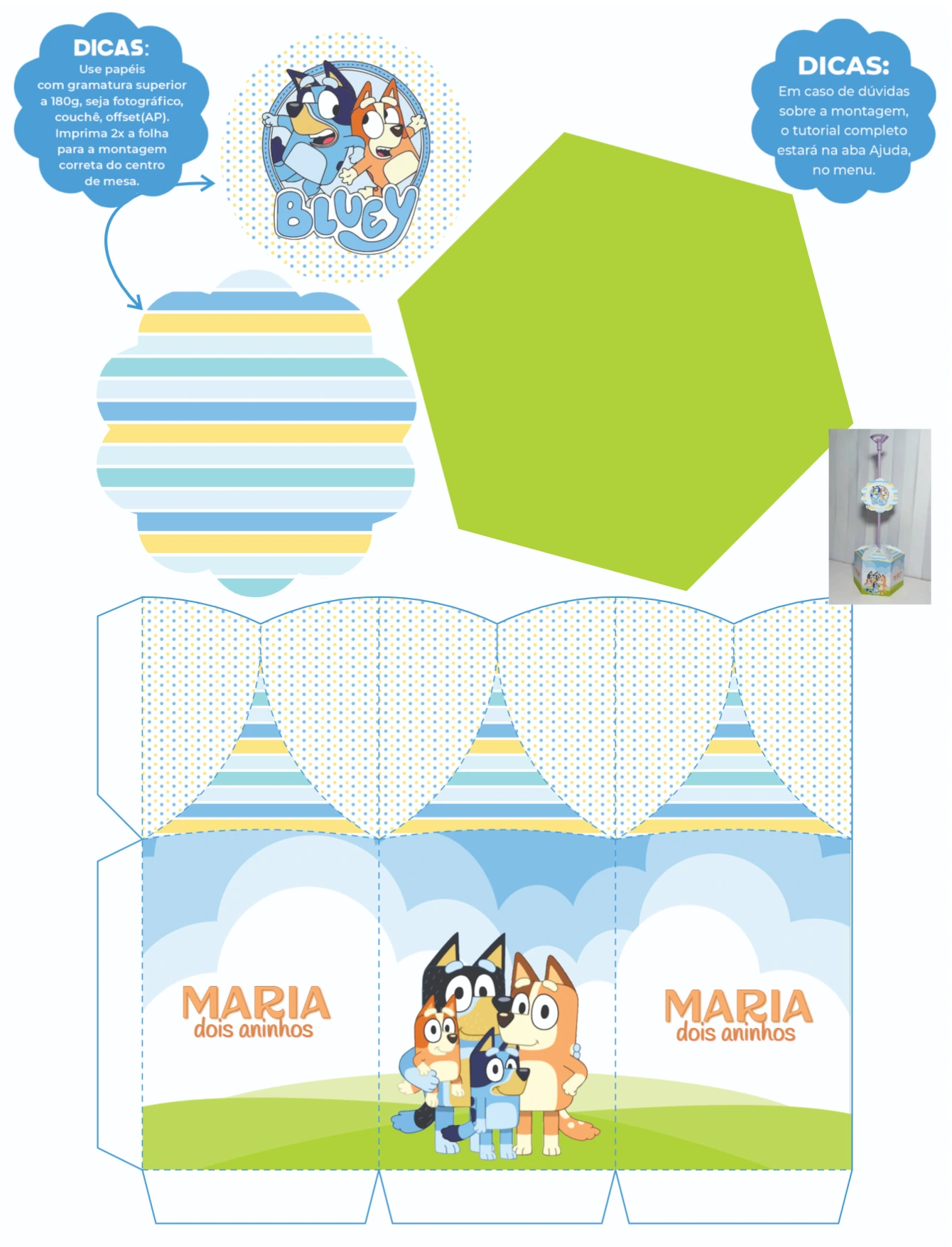 Centro de Mesa Festa Bluey e Bingo Editável para Imprimir