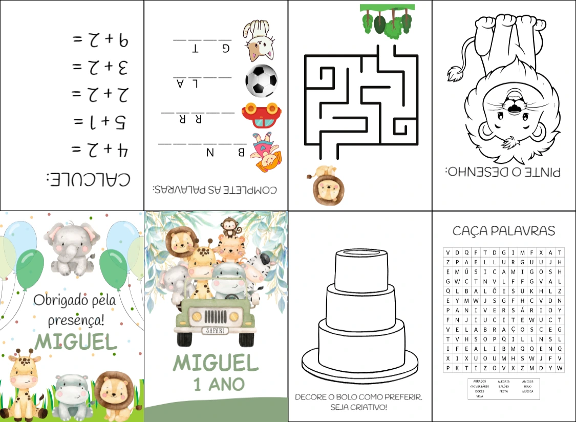 Lembrancinha Aniversário Safari: Livro de Atividades Editável