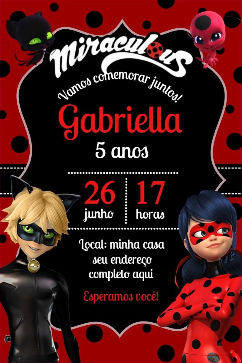 Convite de Aniversário Miraculous Ladybug para Editar Online