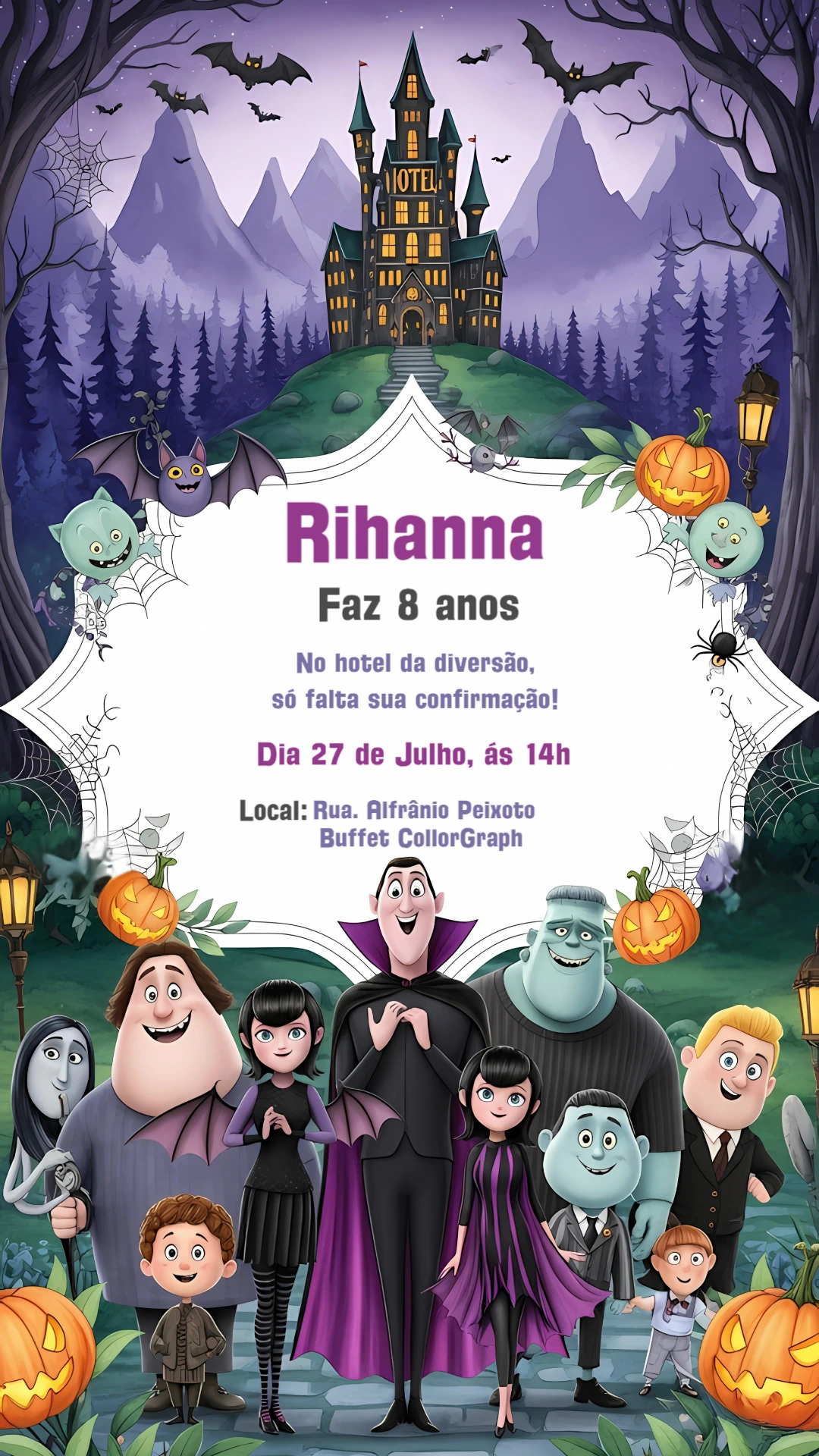 Convite Aniversário Hotel Transilvânia com a Turma para Editar