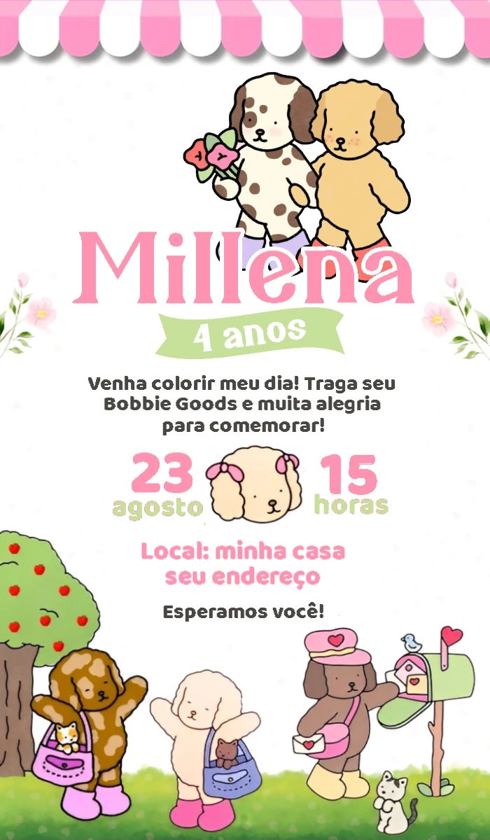 Convite Aniversário Bobbie Goods com Cachorrinhos para Editar