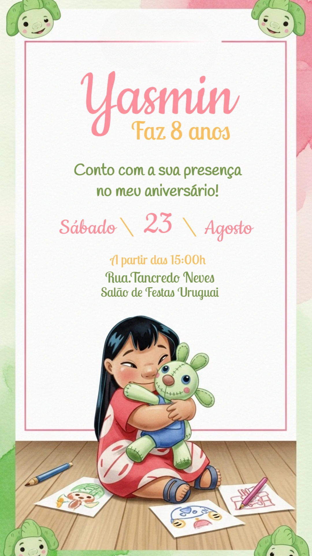 Convite de Aniversário Lilo & Stitch para Editar Online