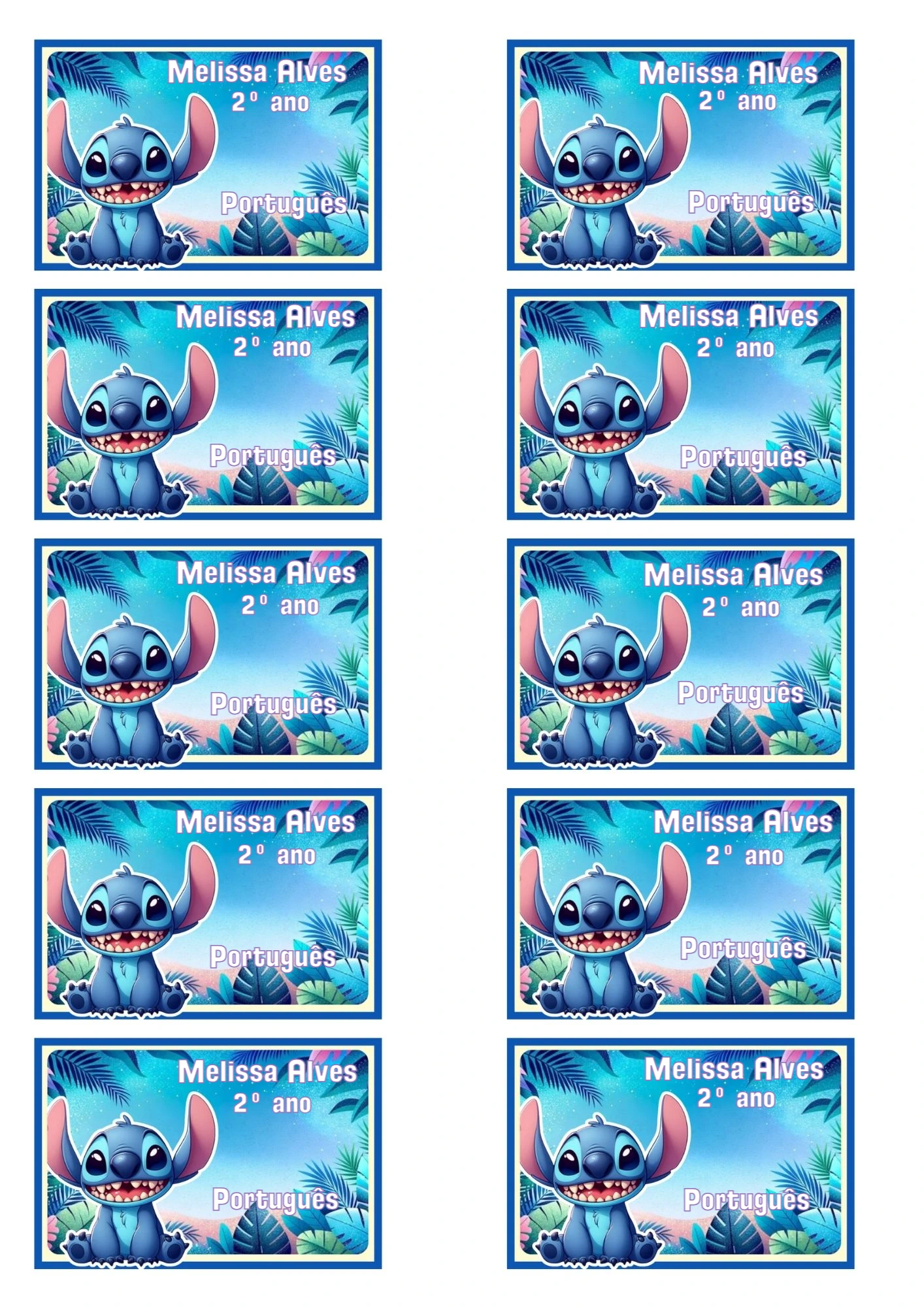 Etiqueta Escolar do Stitch Tropical para Editar e Imprimir