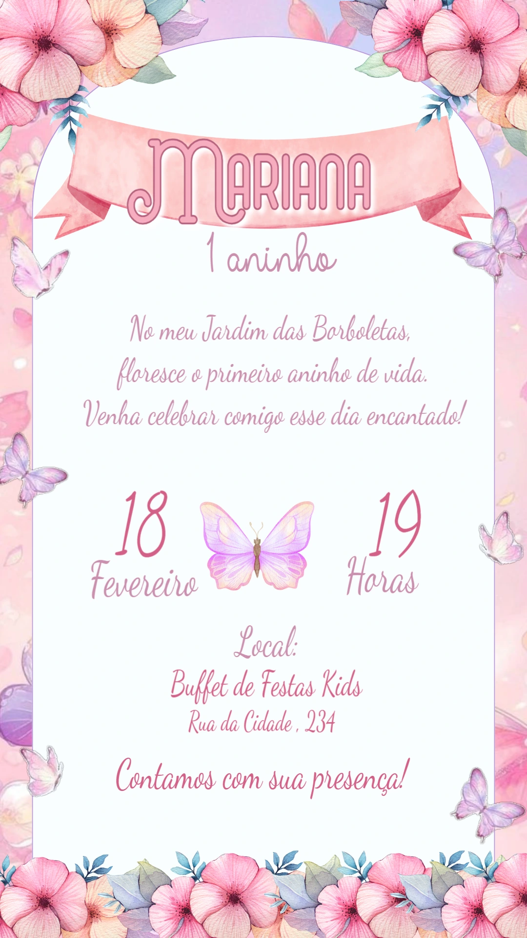 Convite Aniversário Jardim das Borboletas para Editar Online