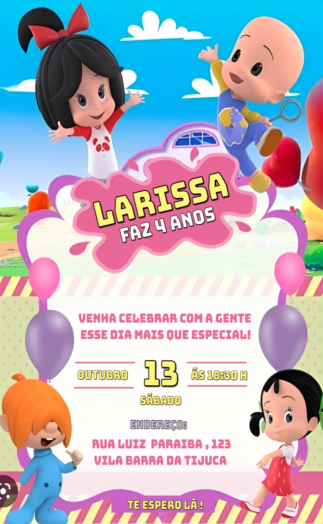 Convite Aniversário Cleo e Cuquin para Editar Online