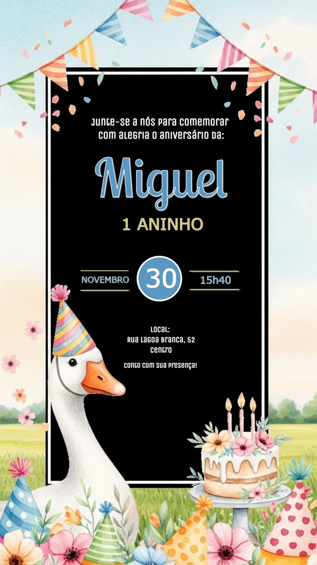 Convite de Aniversário Tema Ganso para Editar Online