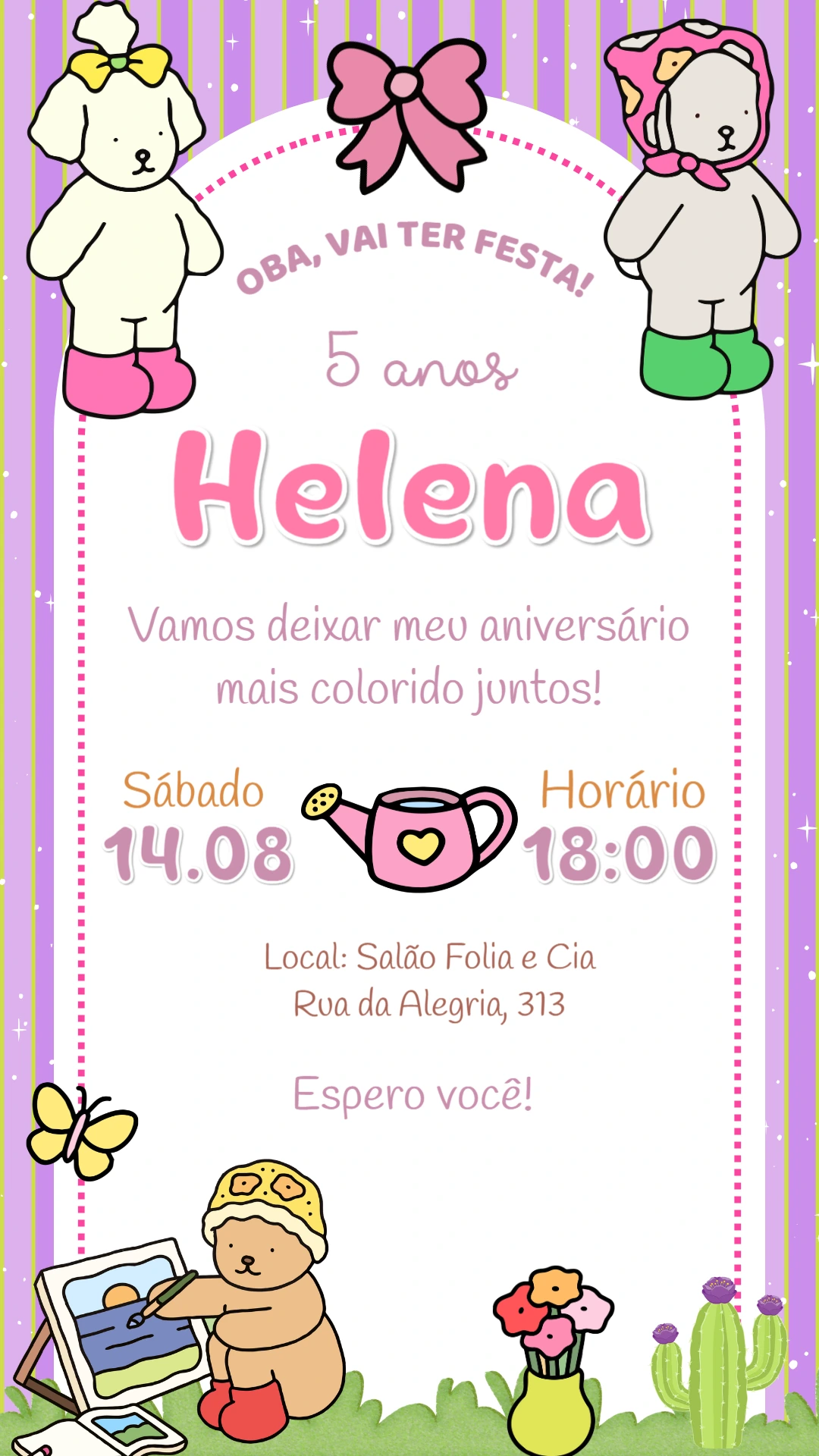 Convite de Aniversário Bobbie Goods Fofo para Editar Online