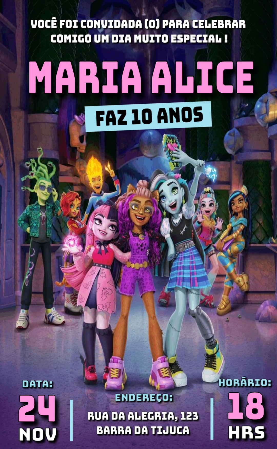 Convite de Aniversário Monster High para Editar Online