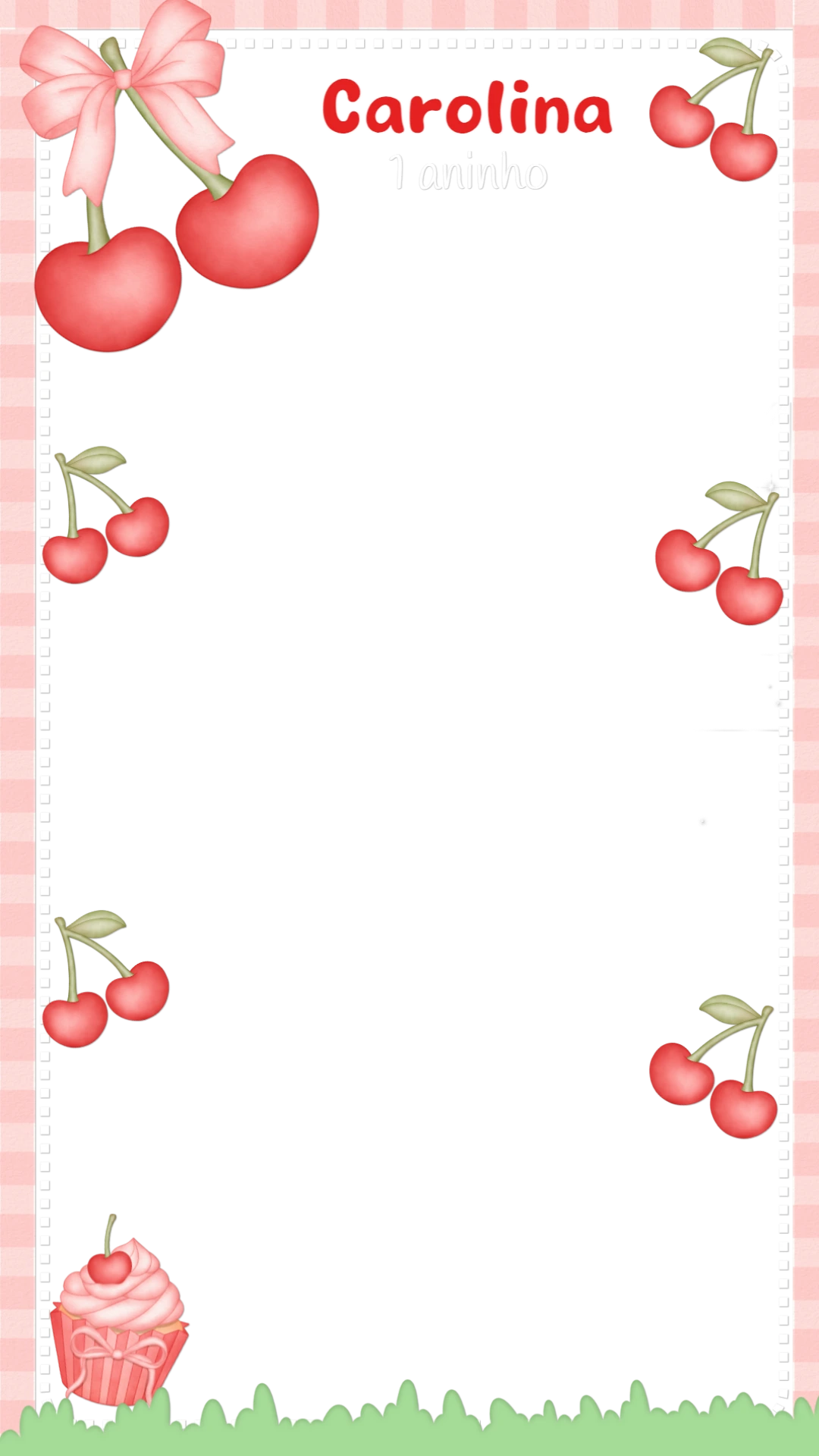 Moldura Aniversário Tema Cerejinha para Editar Online